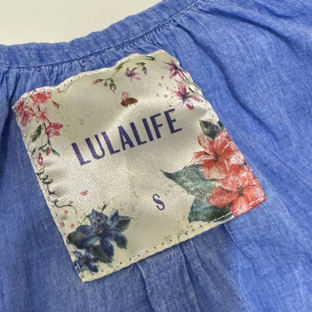 LulaLife Embroidered Dress Womens Small Blue Bohemian Mumu Vacation House Dress - Picture 8 of 13